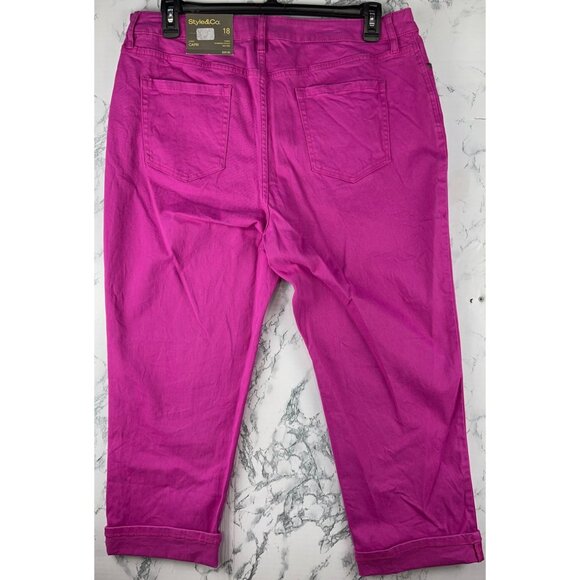 Style & Co. Size 18 Curvy Capri Pants Mid Rise Fuchsia Tulip Slimming Pocket - Picture 2 of 8